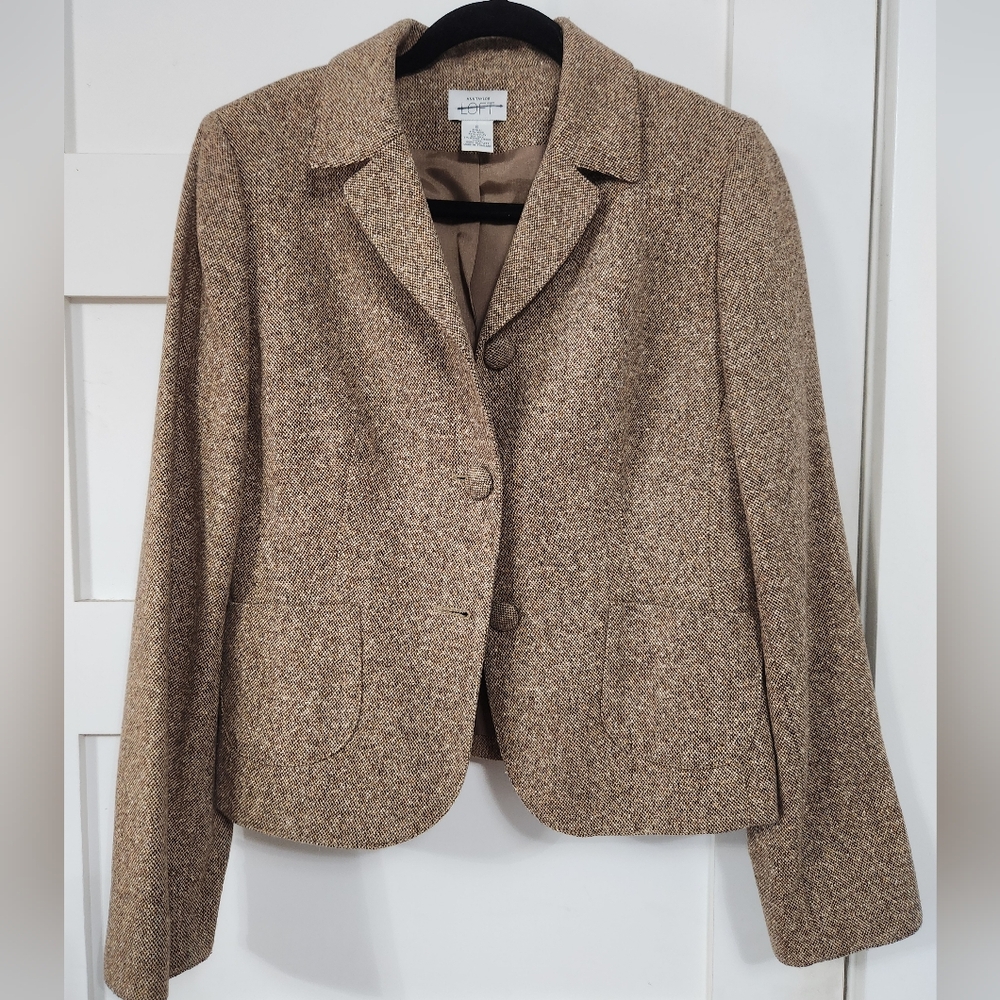 Loft Brown Tweed Suit With Blazer And Pants, Size 8